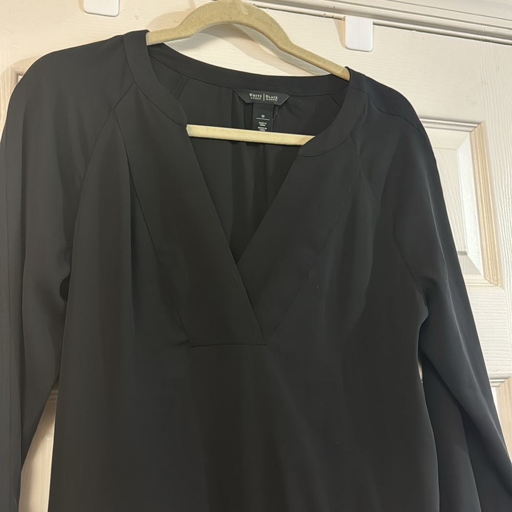 White House Black Market long sleeve v neck business casual black dress knee 10 - Picture 3 of 11